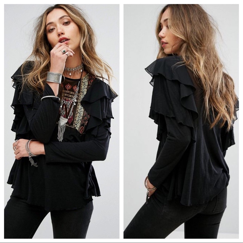 New Free People La Cienga Ruffle Top S